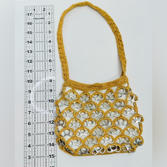 Handmade Crochet Gold Brown Handbag Purse Art with Recycled Soda Pop Tabs - Picture 14 of 14